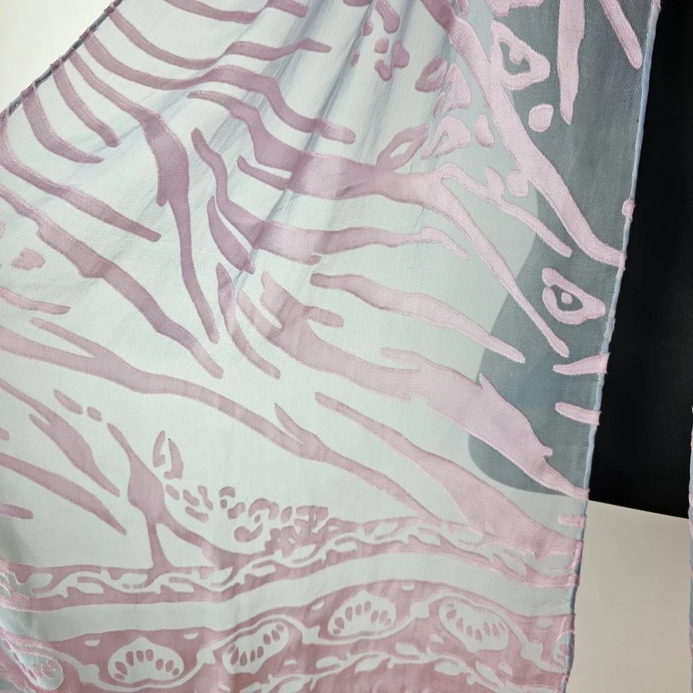 Womens One Size Scarf Gray Pink Animal Print‎ Fringe Soft Wrap Lightweight